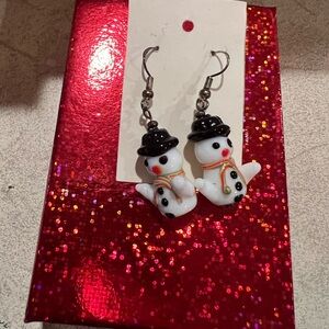 Snowman Earrings with Black Hats